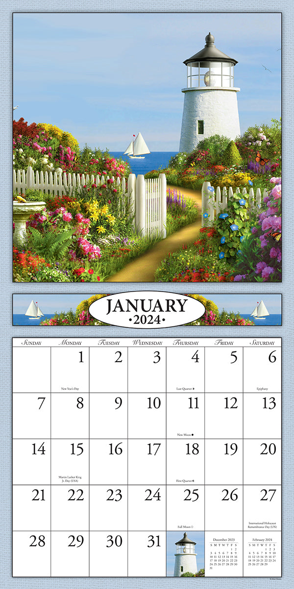 Lighthouses 2024 (Item 3017) 12x24 Refill Sheet Calendar BONUS PO