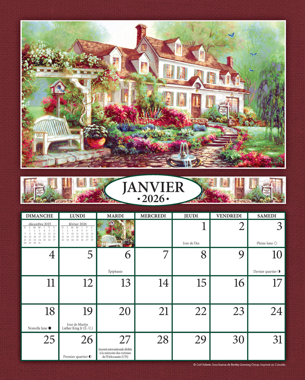 Charme d'autrefois 2026 (Article 3720) - Recharge de 8x10 feuille calendrier
