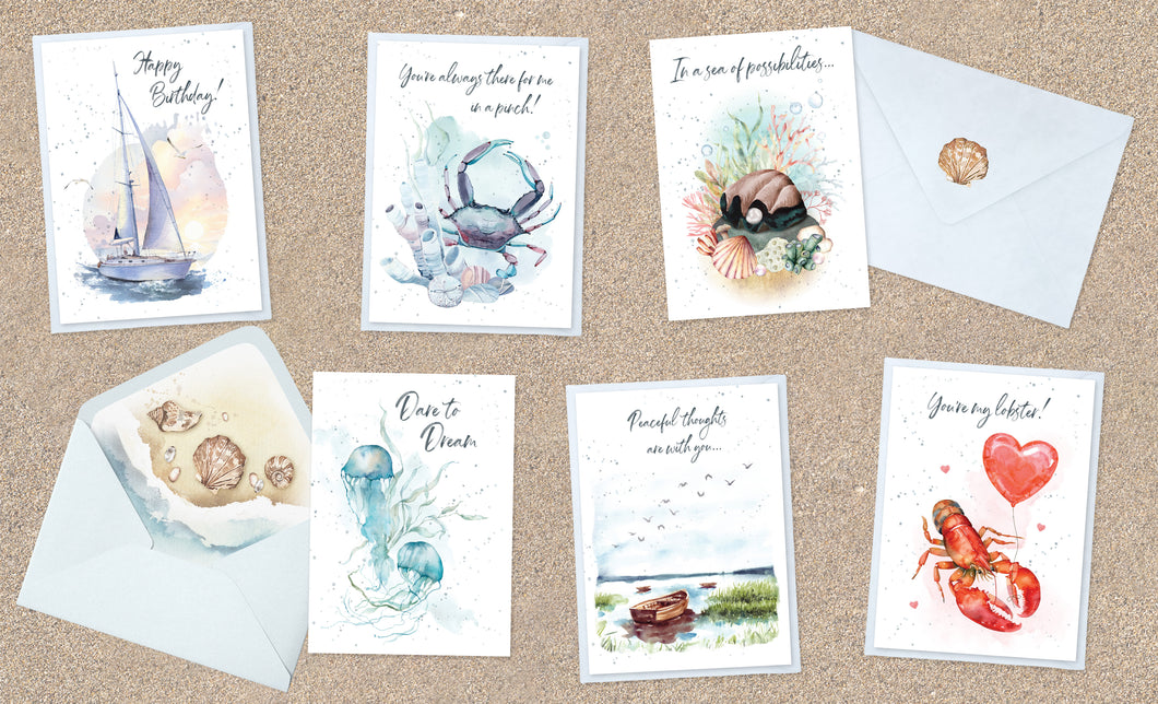 Hopper Studios *Coastal* Greeting Cards - Varied Occasions Mixed 6 Pack