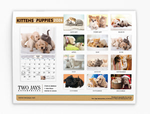 Kittens & Puppies Folding Calendar 2026 (Item # 289600)