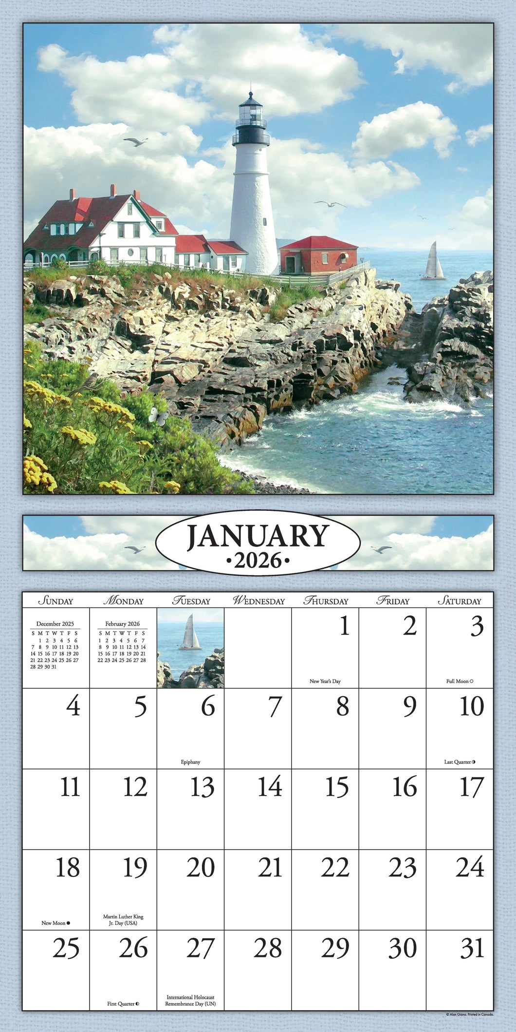 Lighthouses 2026 (Item #3017) - 12x24 Refill Sheet Calendar - BONUS POCKET PLANNER & BOOKMARK WHILE QUANTITIES LAST